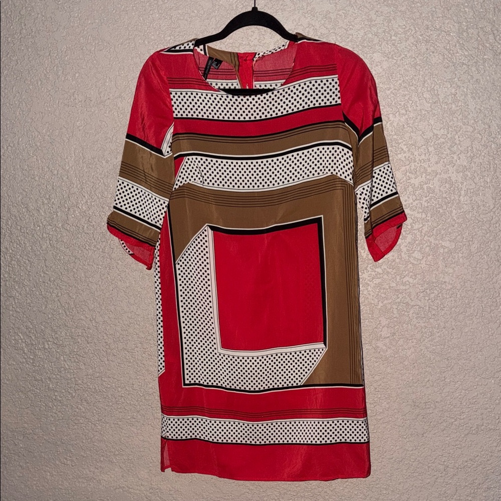 Stylish Red and Brown Patterned Midi Dress